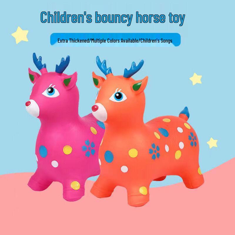 Children's Extra Large Inflatable Bouncy Horse Toy – Thick Stable Fawn Ride-On with Music and Cartoon Unicorn Design