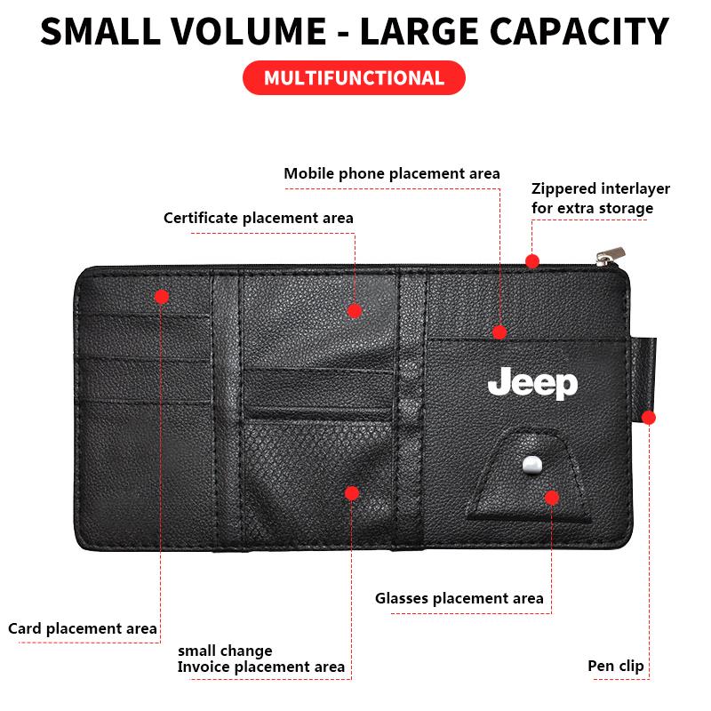 New Car Sun Visor Organizer Multi-Pocket Glasses Clip Car Storage Bag For Jeep Wrangler Grand Cherokee Compass Renegade Cherokee Gladiator