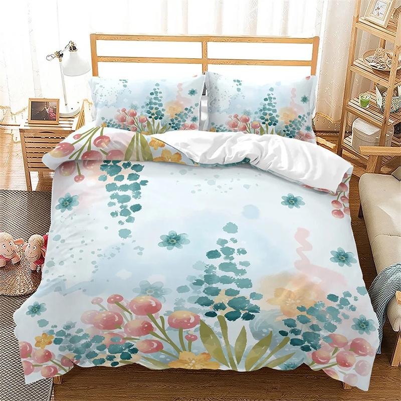 Spring Flowers Duvet Cover Pink Sakura Girls Cherry Blossoms Quilt Cover Floral Polyester for Women Kids for Bedroom Decorations