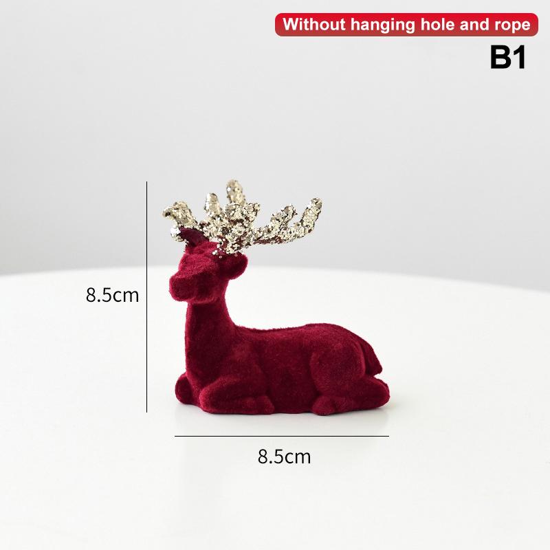 1Pcs Christmas Reindeer Deer Ornaments Decorations House Tabletop Decor Hanging Baubles Flocking Mini Deer Pendant Elk