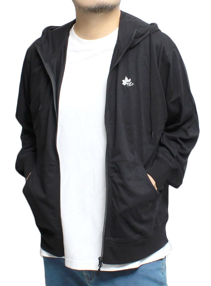 

One Colors LOGOS PARK Men s Plus Size Hoodie, Lightweight, Logo Embroidery Print, Zip-Up Cut and Sew Blouson, Size 2L, Black (49)