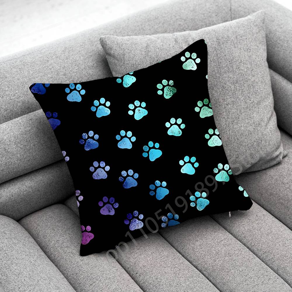 Dog Footprints Puppy Paw Print  Throw Pillow Case For 50x50cm 30x30cm 55x55cm 45x45cm 40x40cm Square Bed Pillowcase Cover