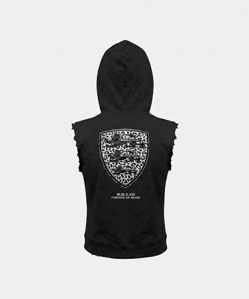 Badblood Curved Logo Sleeveless Zip-Up Hoodie - Leopard Black