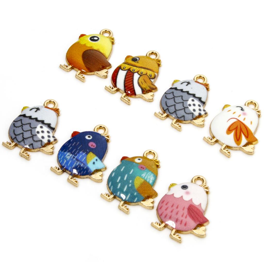 10 PCs Cute Chicken Enamel Charms Zinc Based Alloy Easter Day Pendants Gold Plated Multicolor Animal Pendants 20mm X 16mm
