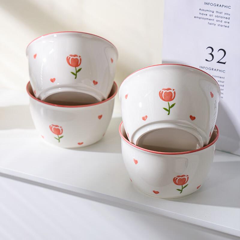 ZISIZ Ins-Style Tulip Ceramic Rice Bowl Set