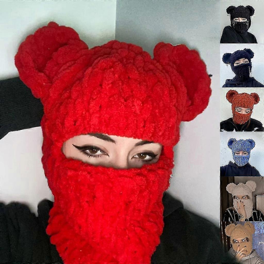 Halloween Balaclava Bear Ear Hat Scarf Bear Ear Balaclava Masquerade Halloween Party Hat Funny Hooded Beanie Mask J