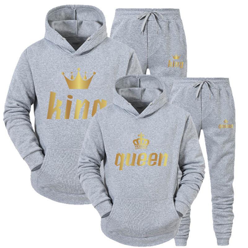 

2024 New Men s Casual King & Queen Print Couple Sweatshirt Hoodie 3XL