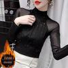 Women's Slim Fit Semi-High Neck Mesh Sequin Top - Long Sleeve, Autumn/Winter 2025