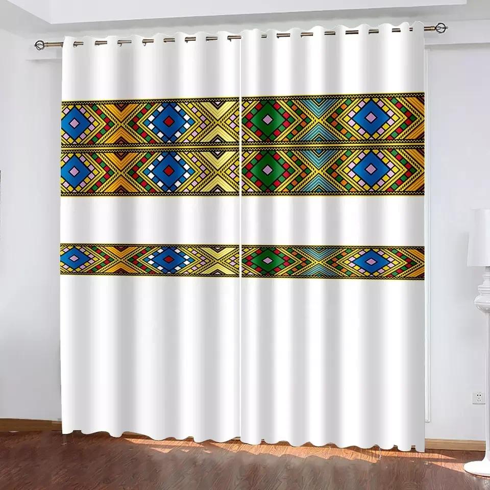 Ethiopian and Eritrean Traditional Curtains for Living Room Set Tilet Design High Quality Polyester Fabric Cortinas