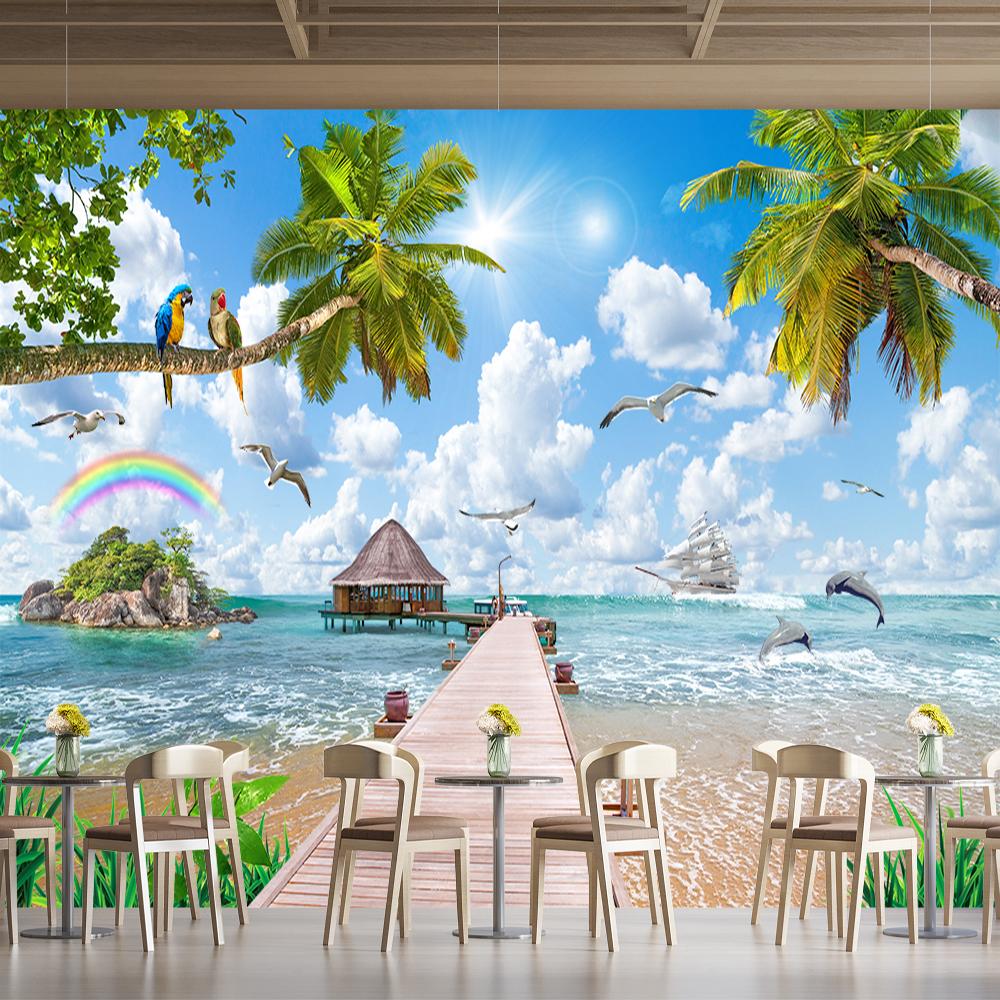 Seaside Scenery Beach Mural Sea View Wallpaper 3d Beach Wallpaper Home Decor
