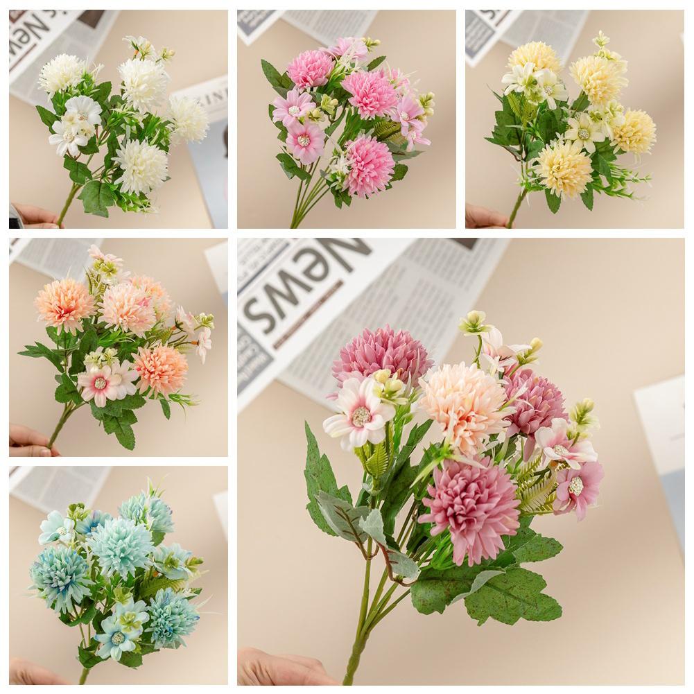 Simulation  Bouquet Ball Chrysanthemum Small Daisy Artificial Fake Flower For Home Wedding Party Table Decoration Photo Props