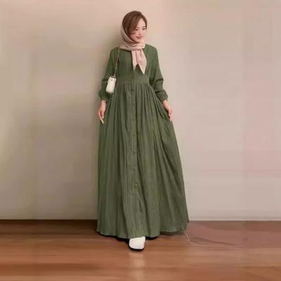 Muslimische Damen Übergröße Naher Osten Vintage Puffärmel Frühling und Herbst Einfarbig Mode Elegantes Kleid