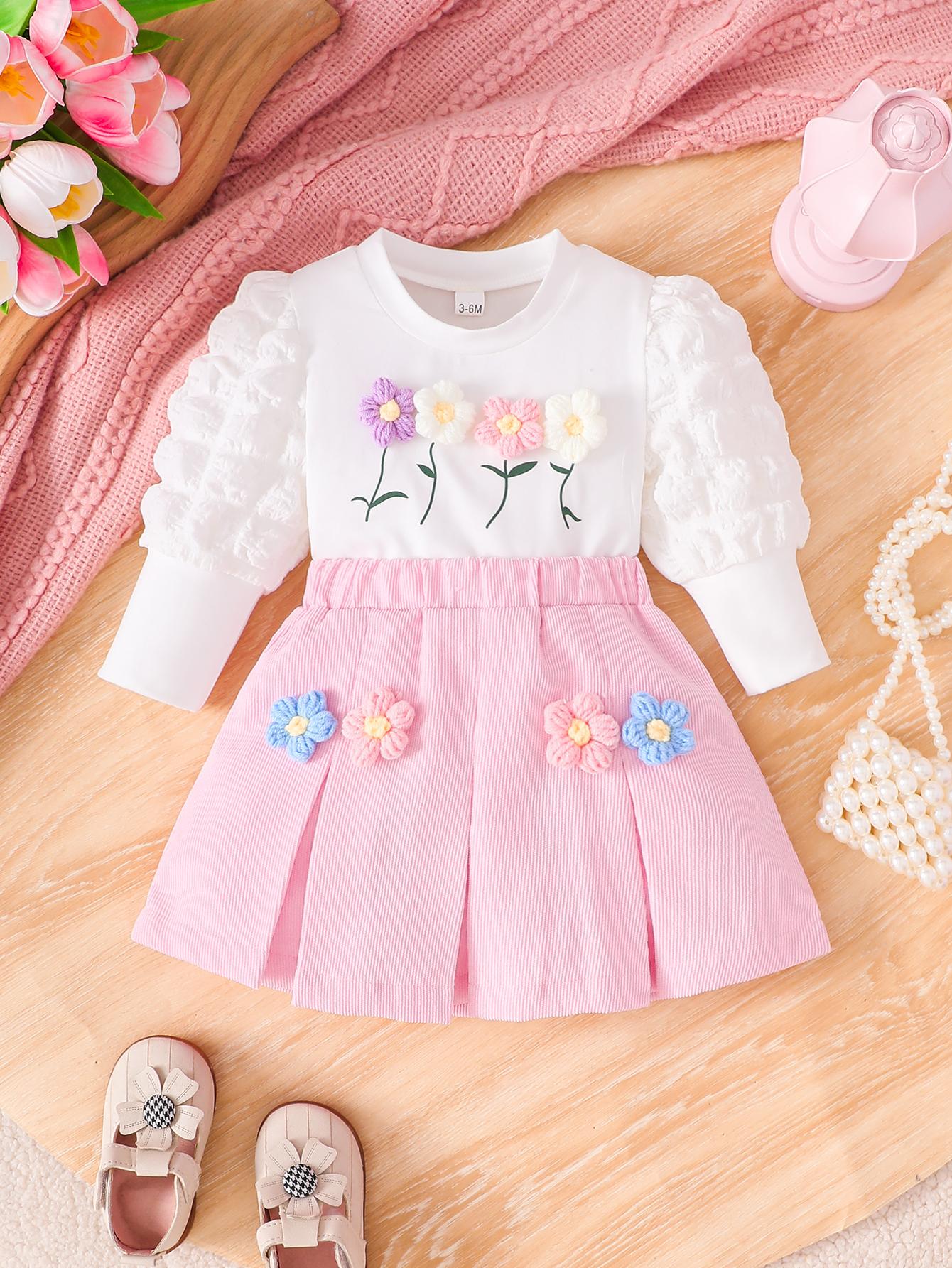 

Girls Outfit Printed Long SleeveTops And Skirt Children Clothing Sets Size 9 розовый