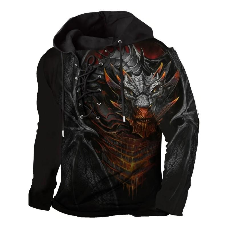 Herren Kapuzenpullover Lockerer Schnitt Mit 3D Digitalem Tierdruck Air Layer Stoff Langarm Freizeit Oberteil Alles