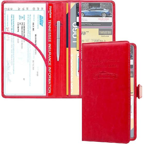 RSAquar Car Registration And Urance Holder, Leather Car Glove Box Organizer, Cool Car Accessories For ID, Driver'S License Cards & Essential