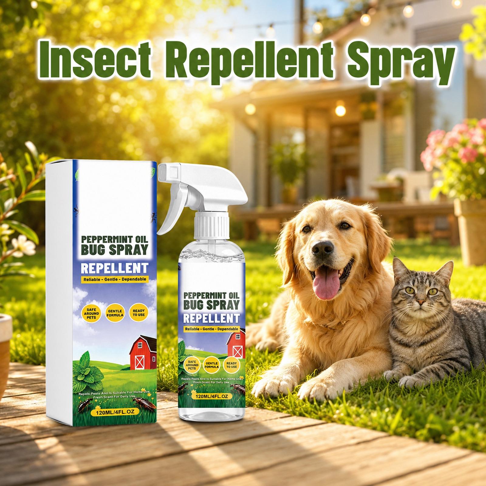 Peppermint Oil Bug Spray Repellent 120ML Natural Insect Repellent Spray Safe for Pets Gentle Formula Ready to Use One Size