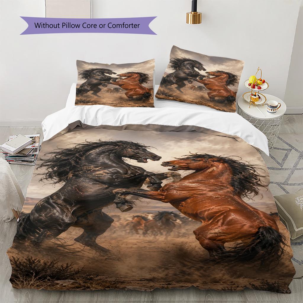 Horse Pattern Bedding Set Quilt Cover Pillowcase Home Decor Gift (1 * duvet cover + 2 * pillowcase, without core)