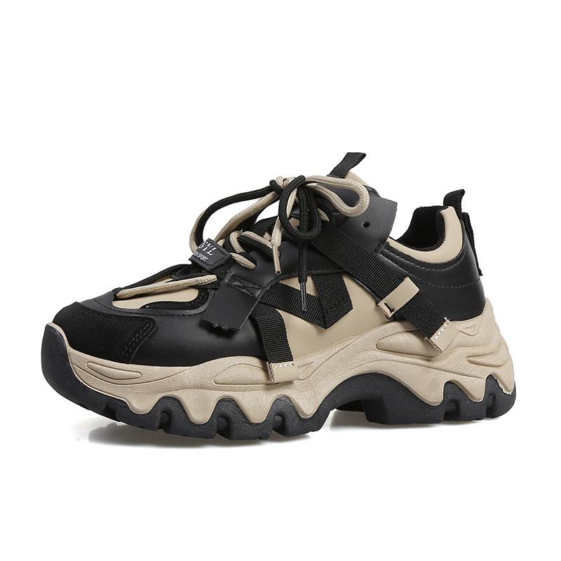 

Удобная повседневная обувь Daddy для женщин 2025 года, новая модная спортивная обувь, туфли на платформе Ins tide 39 чёрный