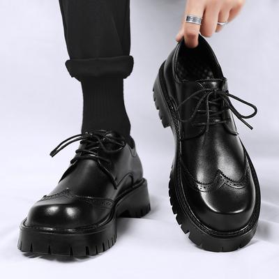 Hight Quality 2024 Spring New British Style Solid Black Leahter Shoes For Men Hombre Daily Casual Banquet Dress Heightening Eff