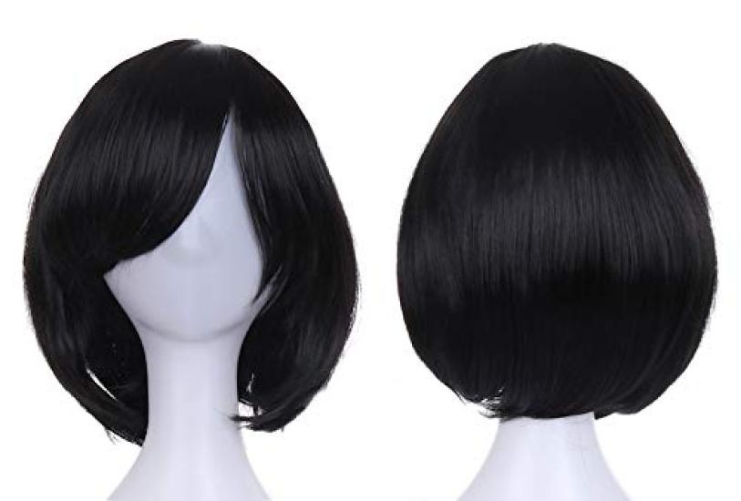 Pumpkin Parade Wig Set Short Bob Medium Full with Stand Pure Black 3-piece