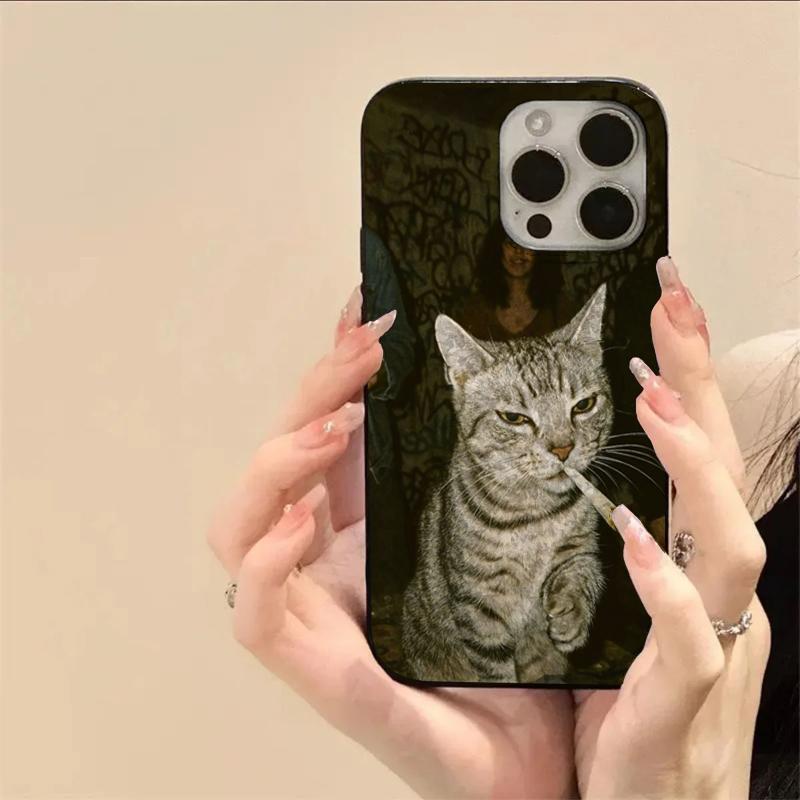 Fashion Kitten Smoking Pattern Phone Case For iPhone 11 12 13 14 15 16 17 Pro Max 16E 17Air X XR XS Max 7 8 Plus SE2 Soft Cover