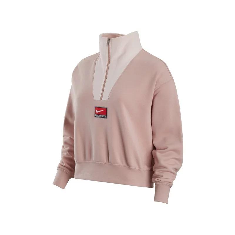 Nike Logo Print Stand Collar Half-Zip Sweatshirt Women Tops Pink DQ6944-601