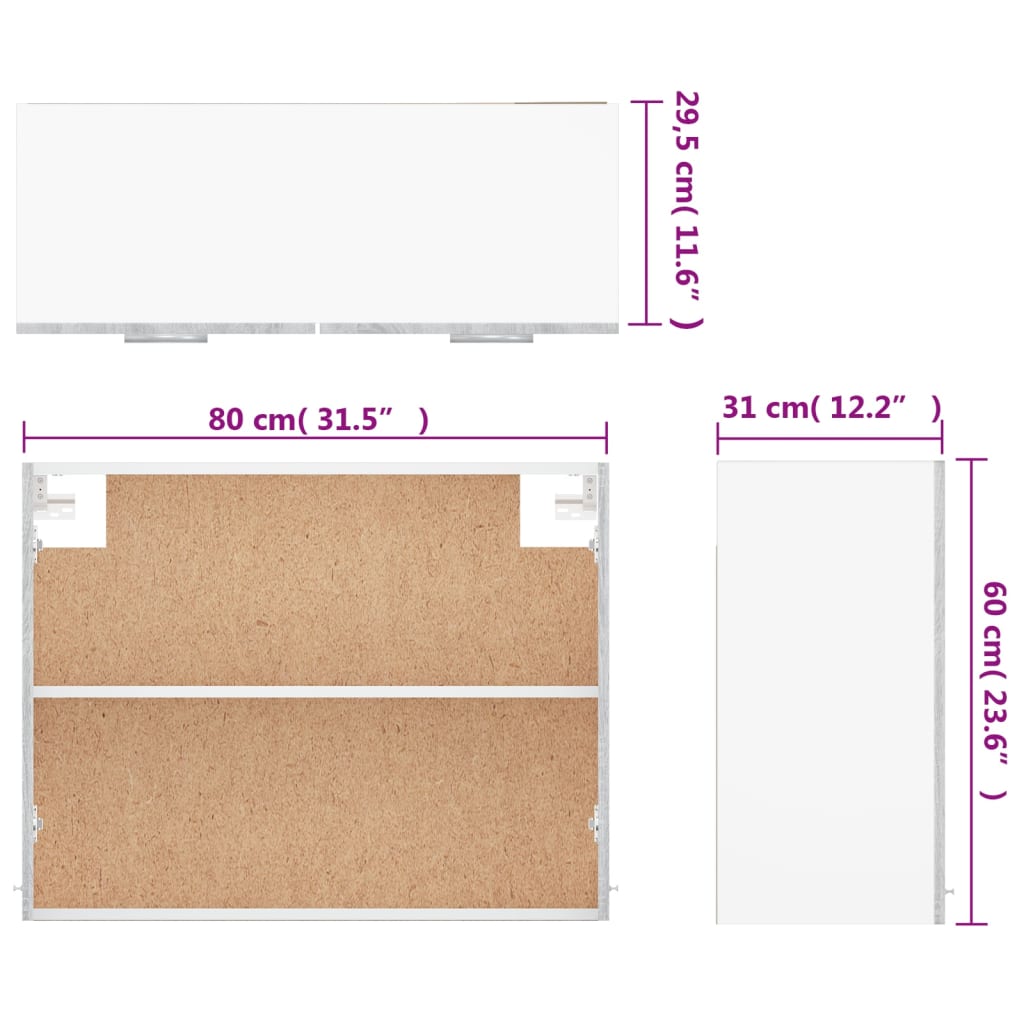 Armadietto a muro Lyon Sonoma Grigio 80 x 31 x 60 cm Truciolato