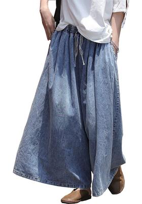 TRTRO Wide-Leg Denim Gaucho Pants Women One Size Blue