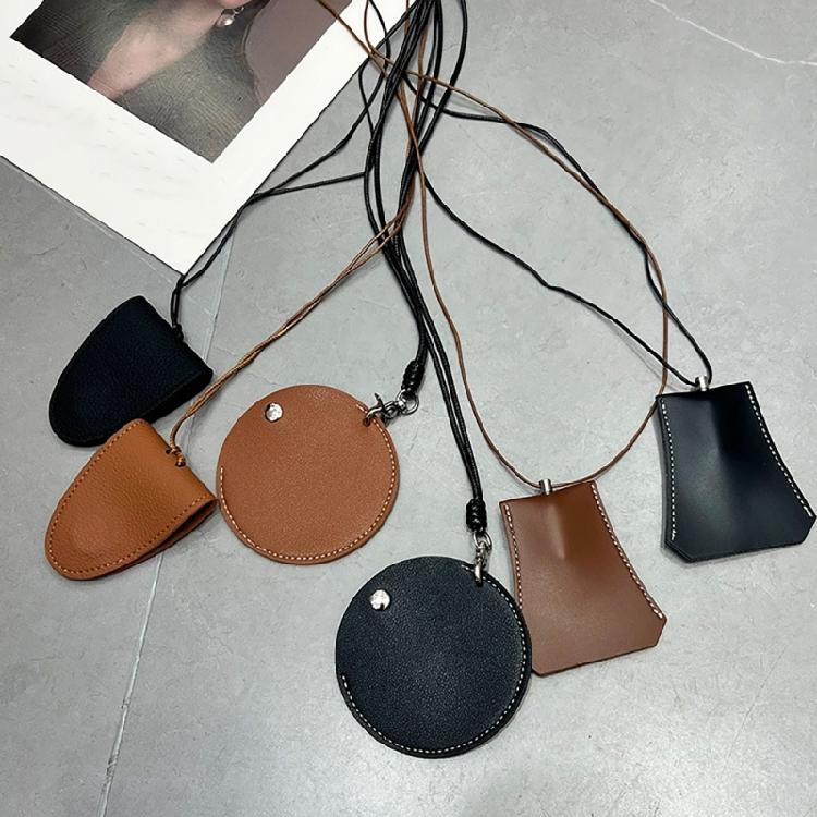Stylish Leather Glasses Storage Bag Pendant Necklace Keychain Hanging Accessory Elegant Bags with Protective Flap