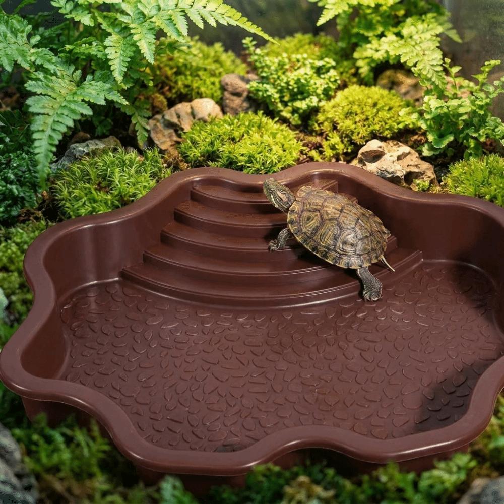 Anti-Slip Tortoise Water Dish with Ramp Plastic Turtle Bath Tub Ladder Climbing Turtle Feeding Dish Turtle Ramp