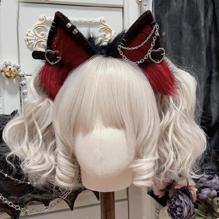 Cat Ear Hairband with Alloy Earring Whimsically Plush Wolf Headband for Cosplay
