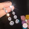 Fashion Female Crystal Round Cut Drop Earrings AAA Zircon 100%  Sterling Silver Filled Wedding  Long Dangle Earrings