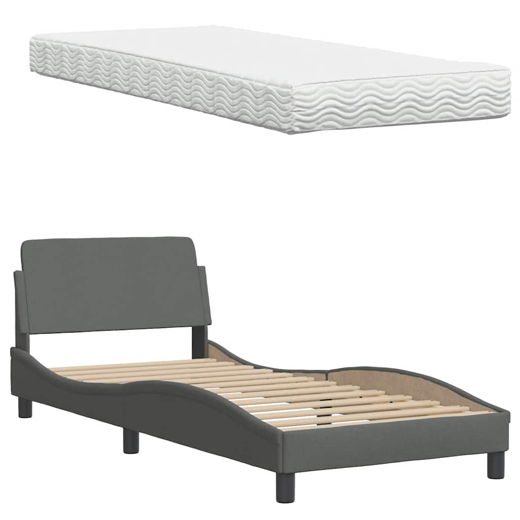 Bed With Mattress, Dark Gray, 90X190 Cm, Upholstered