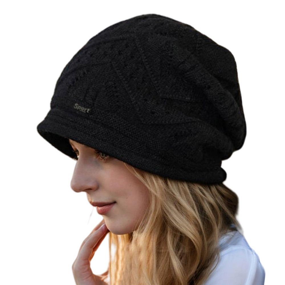 

Keep Warm Oversized Winter Hat Solid Color Warm Wool Cap Stylish Ski Slouchy Cap Women Girl чорний