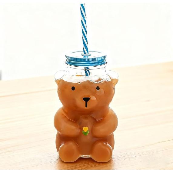 

Cute Teddy Bear Glass Cup With Straw Kawaii Bears Shaped Cocktail & Coffee Mugs for Smoothie Beer Juice Home Bar and Parties 1PC