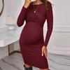 Maternity Cotton Dress Long Sleeve Slim Fit Twist Front A Line Pregnant Women