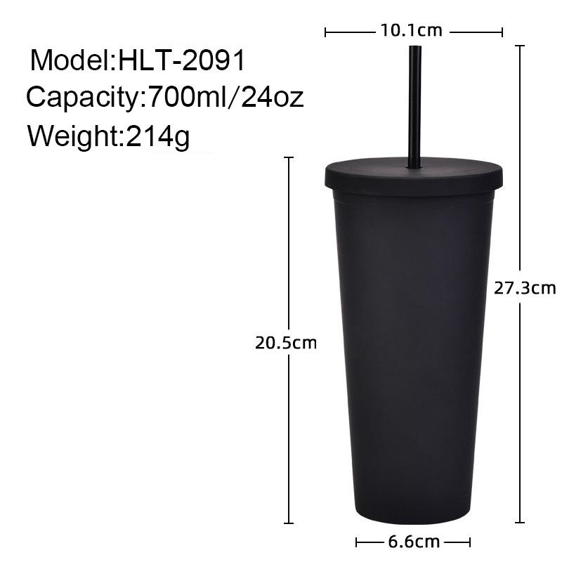 Doppelschichtiger Plastikbecher mit Strohhalm 22oz Großvolumiger Outdoor-Matt-Wasserbecher