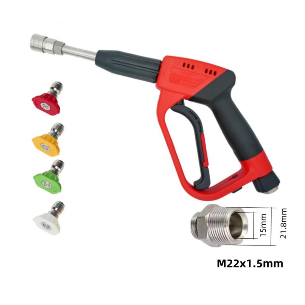 Extended High Pressure Water Gun with Interchangeable Nozzles for Home Garden Use Quick Connect Anti-Tangle Hose Compatible Multiple Interface