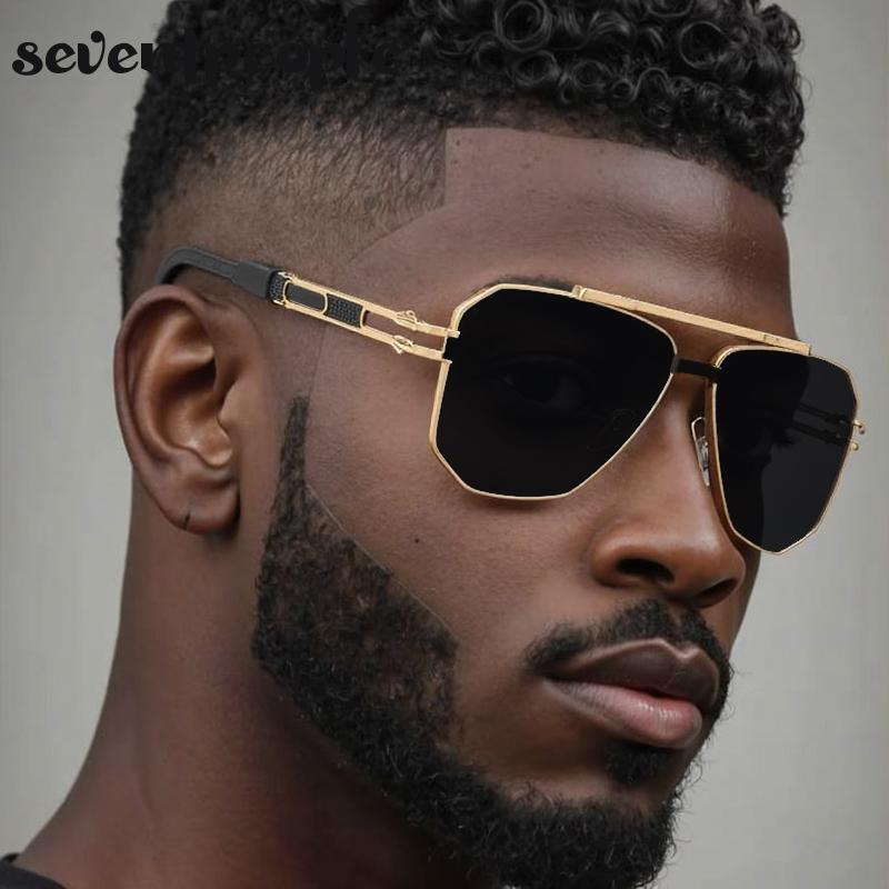Oversized Hexagon Punk Sunglasses Men  Luxury Brand Vintage Steampunk Double Beam Sun Glasses Trendy Outdoor Shades For Male