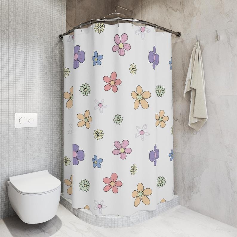

Shower Curtain With Cute Wildflower Pattern | Fun Flowers Decor For Girls Bathroom | Rich Ambiance & Colorful Style W60H190(CM)-1 Pcs