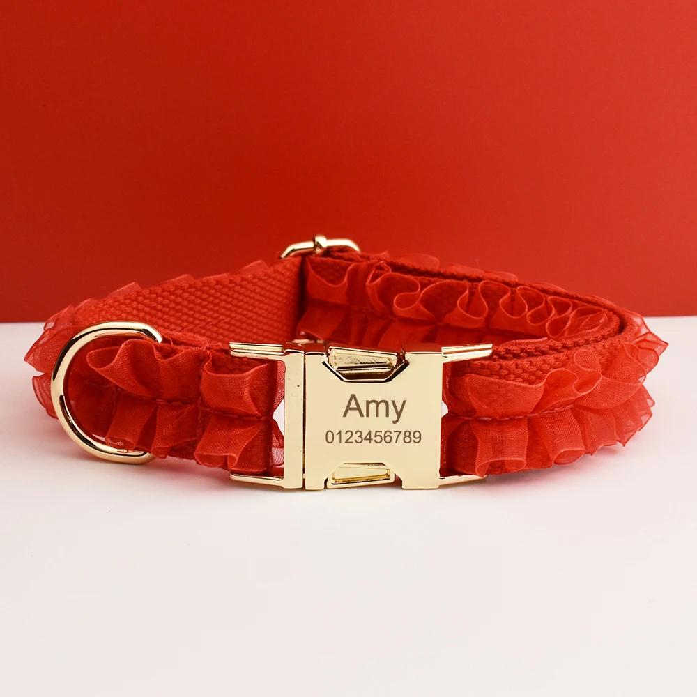 

Personalized Ruffled Dog Collar Leash Harness Set Custom ID Tag Quick Release Padded Pet Supplies for Small Medium Large Dogs S