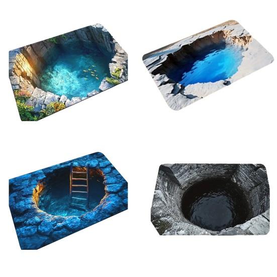 Covoraș de podea Iluzie optică 3D Efect de gaură realist Covoraș de ușă Covoraș interactiv pentru animale de companie Decorare living hol intrare