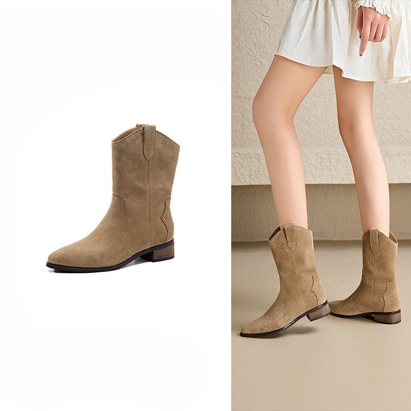 Retro Støvletter Tykke Hæler Slankende Spisse Ankelstøvletter Damesko for Høst og Vinter