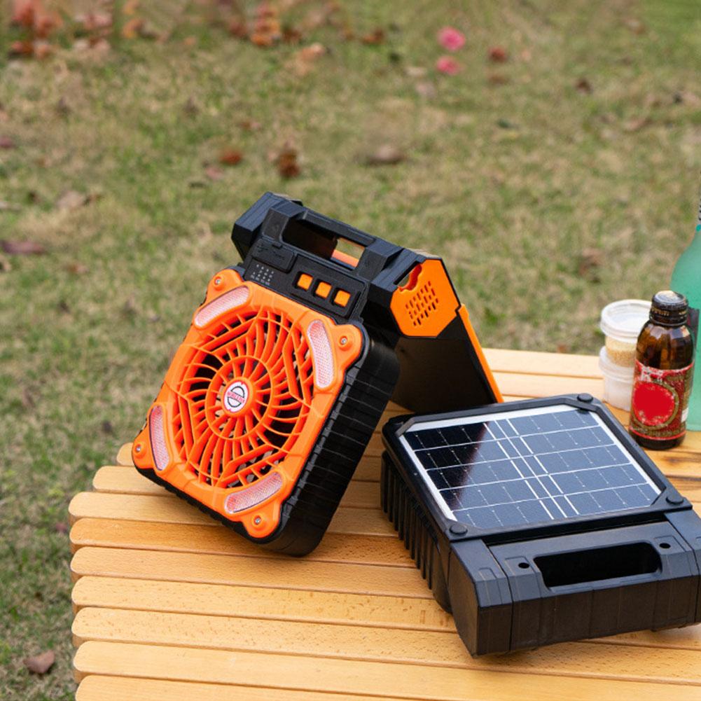 Solar Portable Electric Fan with LED Light 5200mAh Solar Outdoor Tent Fan 4 Wind Speeds Solar Powered Camping Fan for Emergency