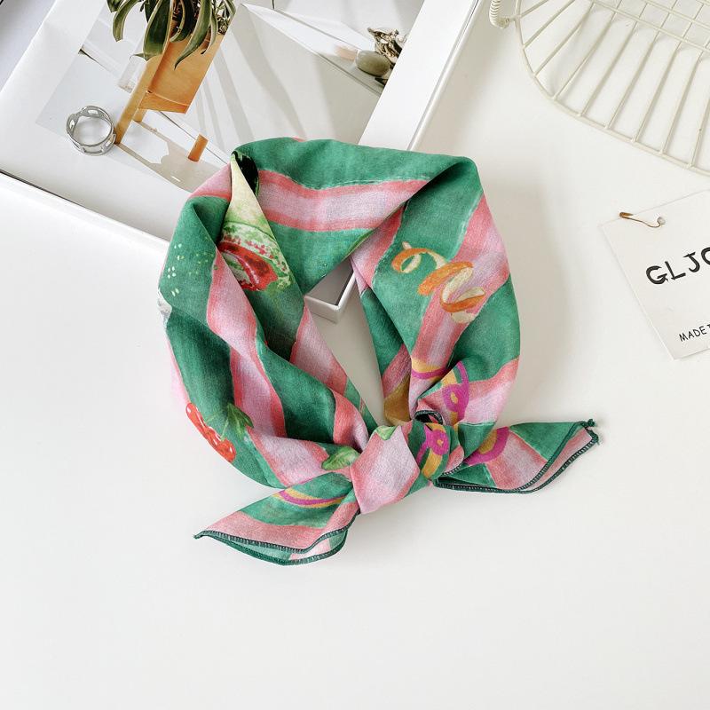 55 Cotton And Linen Headscarf Summer And Autumn Floral Silk Scarf Sweet Versatile Square Scarf Small Scarf Women'S Thin Decorative Silk Scarf