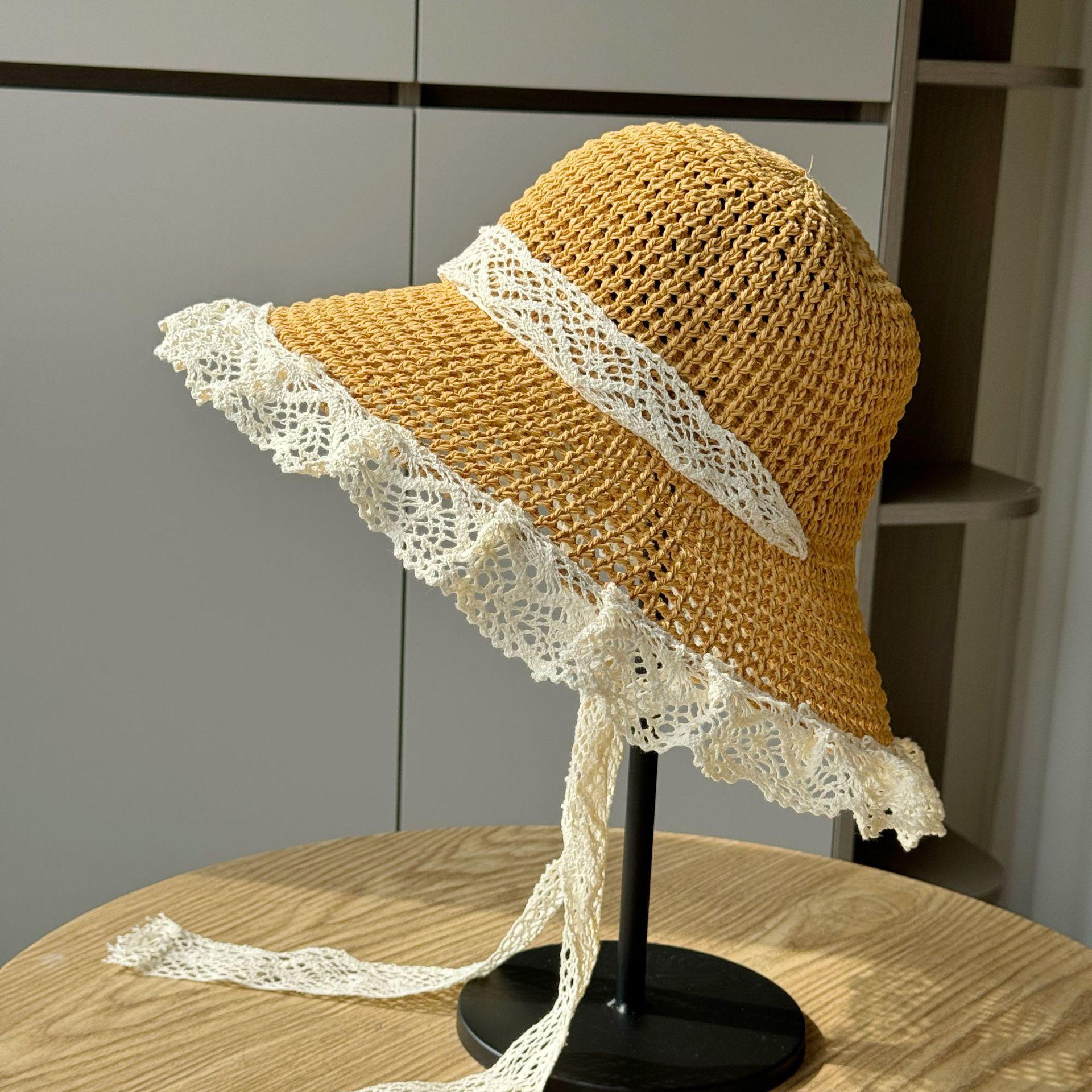 

Шляпа из соломы с кружевом и ленточками, женская, весна-лето, дорожная, солнцезащитная, пляжная, пляжная, солнцезащитная шляпа, козырек от солнца ONE SIZE хаки