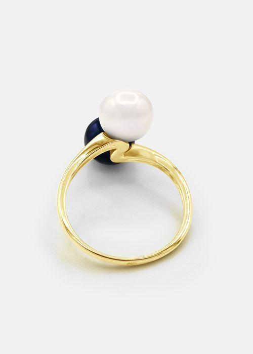 Bague - PERLINEA - Véritables Perles d'Eau Douce 7-8 mm - Or Jaune - Blanc Naturel & Noir Tahiti