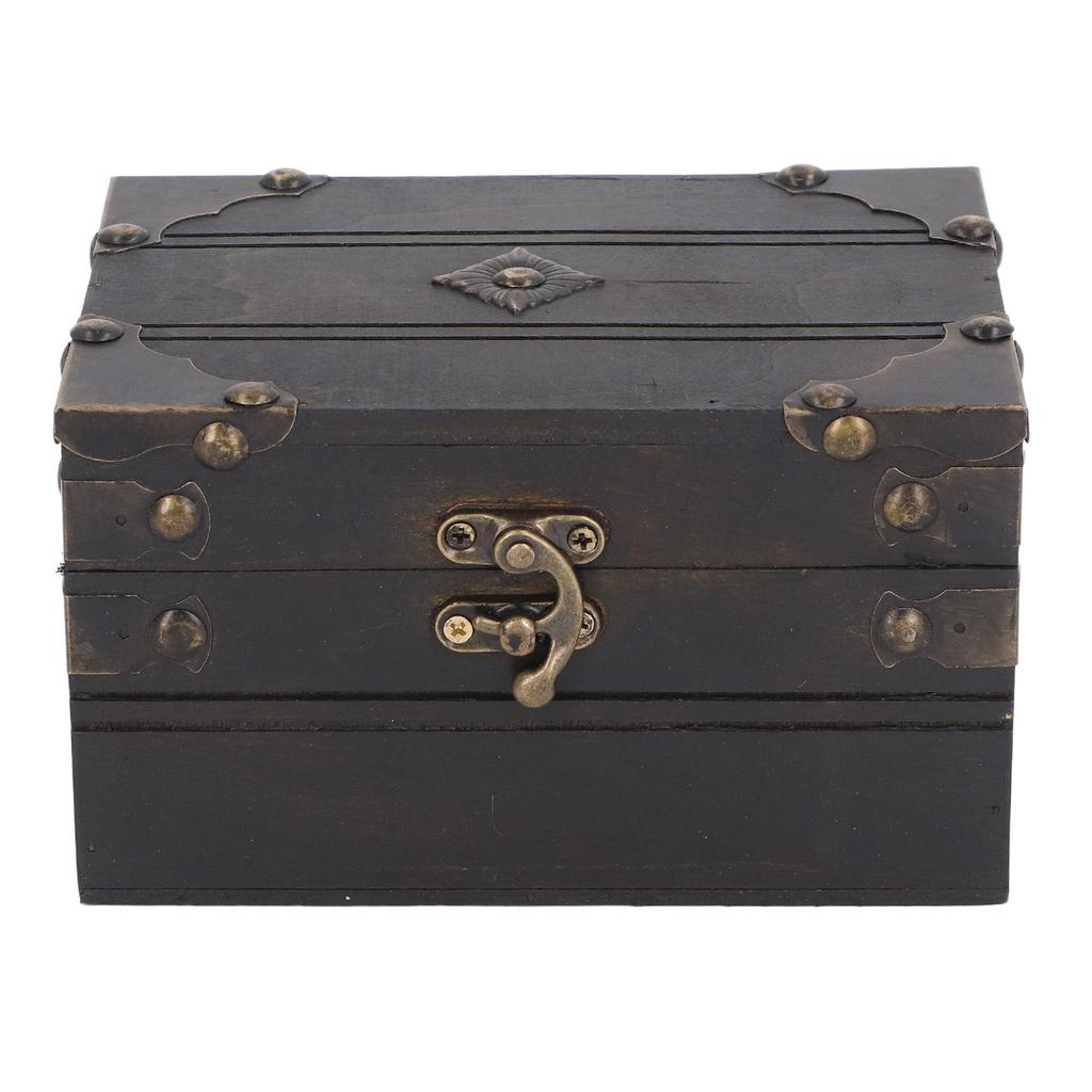 Vintage Wooden Jewelry Storage Box Treasure Chest Case Trinket Box Desk Decoration for Storing Necklace Rings Earrings