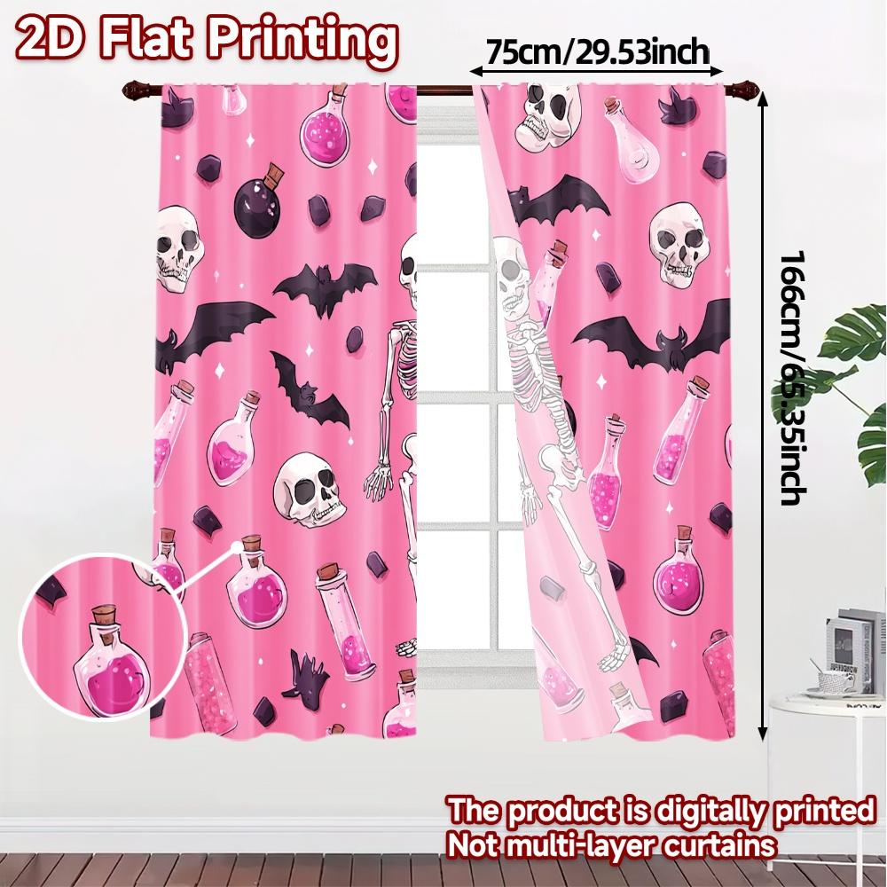 2D Flat Printing  JIT 2pcs   Curtains (Without Rod) Halloween Whimsy Modern Curtains&Drapes Durable Polyester Curtains Art Deco