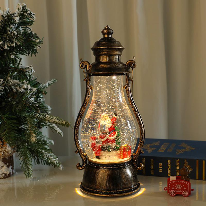 Rotating Christmas Lantern with Music, Snowfall Effect, Luminous Handheld Oil Lamp Decoration